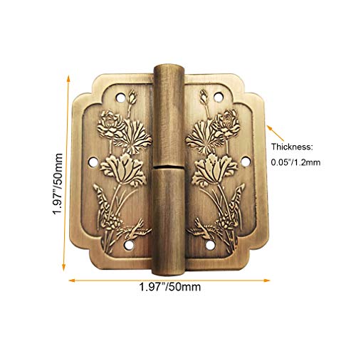Tiazza 4Pcs Antique Brass Visible Small Hinges, 2x2 Inches Furniture Cabinet Drawer Double Door Removable Hinges - Image 3
