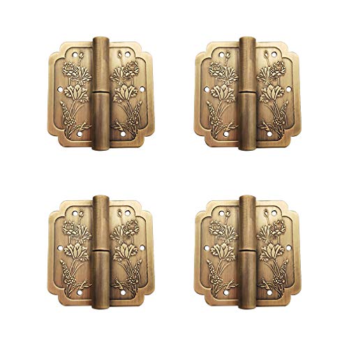 Tiazza 4Pcs Antique Brass Visible Small Hinges, 2x2 Inches Furniture Cabinet Drawer Double Door Removable Hinges - Image 1