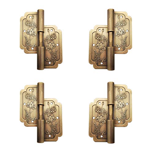 Tiazza 4Pcs Antique Brass Visible Small Hinges, 2x2 Inches Furniture Cabinet Drawer Double Door Removable Hinges - Image 2
