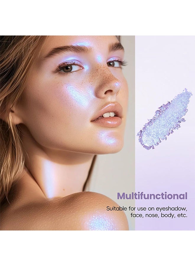 XIXI Bulb's Plan Eyeshadow, Holographic Blue Purple Glitter Eyeshadow, Multichrome Shimmer Color Shifting Single Eyeshadow, Chameleon Metallic Iridescent Eye Shadow Palette Bouncy Texture Fairy Highlighter Makeup #03 - Image 4