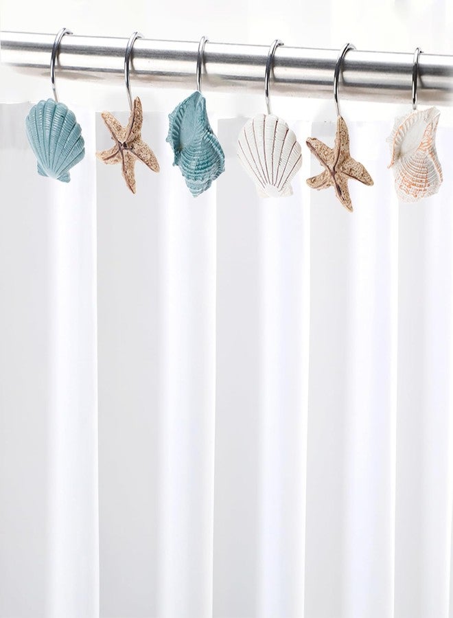 ZCHOMI 12PCS Starfish Seashell Shower Curtain Hooks, Beach Ocean Coastal Shower Curtain Hooks for Shower Curtain, Metal Rustproof Decorative Shower Curtain Rings for Bathroom Accessories (Blue) - Image 4