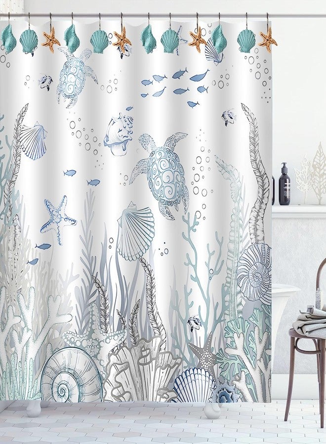 ZCHOMI 12PCS Starfish Seashell Shower Curtain Hooks, Beach Ocean Coastal Shower Curtain Hooks for Shower Curtain, Metal Rustproof Decorative Shower Curtain Rings for Bathroom Accessories (Blue) - Image 3