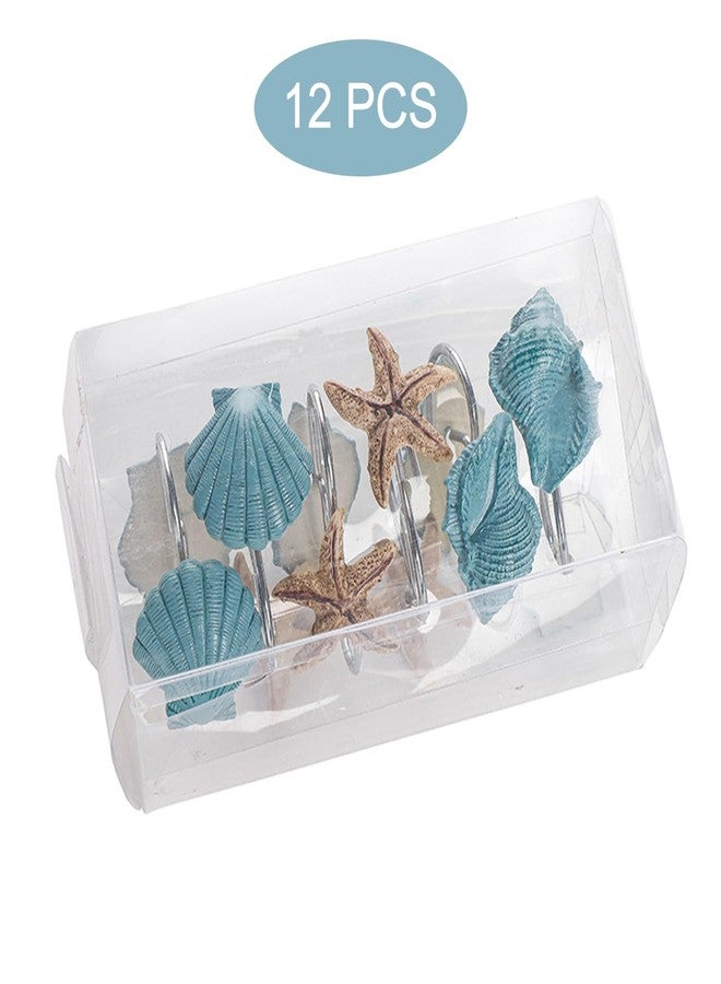 ZCHOMI 12PCS Starfish Seashell Shower Curtain Hooks, Beach Ocean Coastal Shower Curtain Hooks for Shower Curtain, Metal Rustproof Decorative Shower Curtain Rings for Bathroom Accessories (Blue) - Image 5