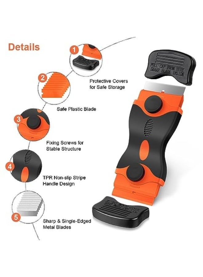 LuckyNov Multipurpose 2-in-1 Scraper Tool with 10 Metal Blades and 10 Plastic Blades, Durable Cleaning Razor Scraper for Decals Stickers Labels Caulk Adhesive Paint Removal, Home and Outdoor Use - Image 4