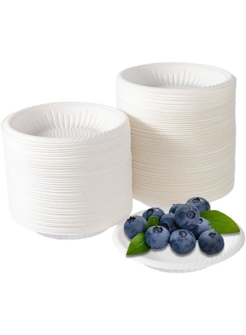 SYOSI أطباق disposable، 100 قطعة، أطباق ورقية صغيرة دائرية 4 بوصة للحيوانات الأليفة، الحفلات، الحلويات، الكعك، المقبلات، أطباق نشا صديقة للبيئة للفعاليات الداخلية والخارجية، بيضاء - Image 1