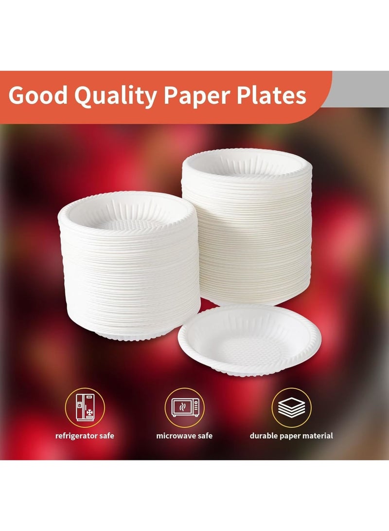 SYOSI أطباق disposable، 100 قطعة، أطباق ورقية صغيرة دائرية 4 بوصة للحيوانات الأليفة، الحفلات، الحلويات، الكعك، المقبلات، أطباق نشا صديقة للبيئة للفعاليات الداخلية والخارجية، بيضاء - Image 5