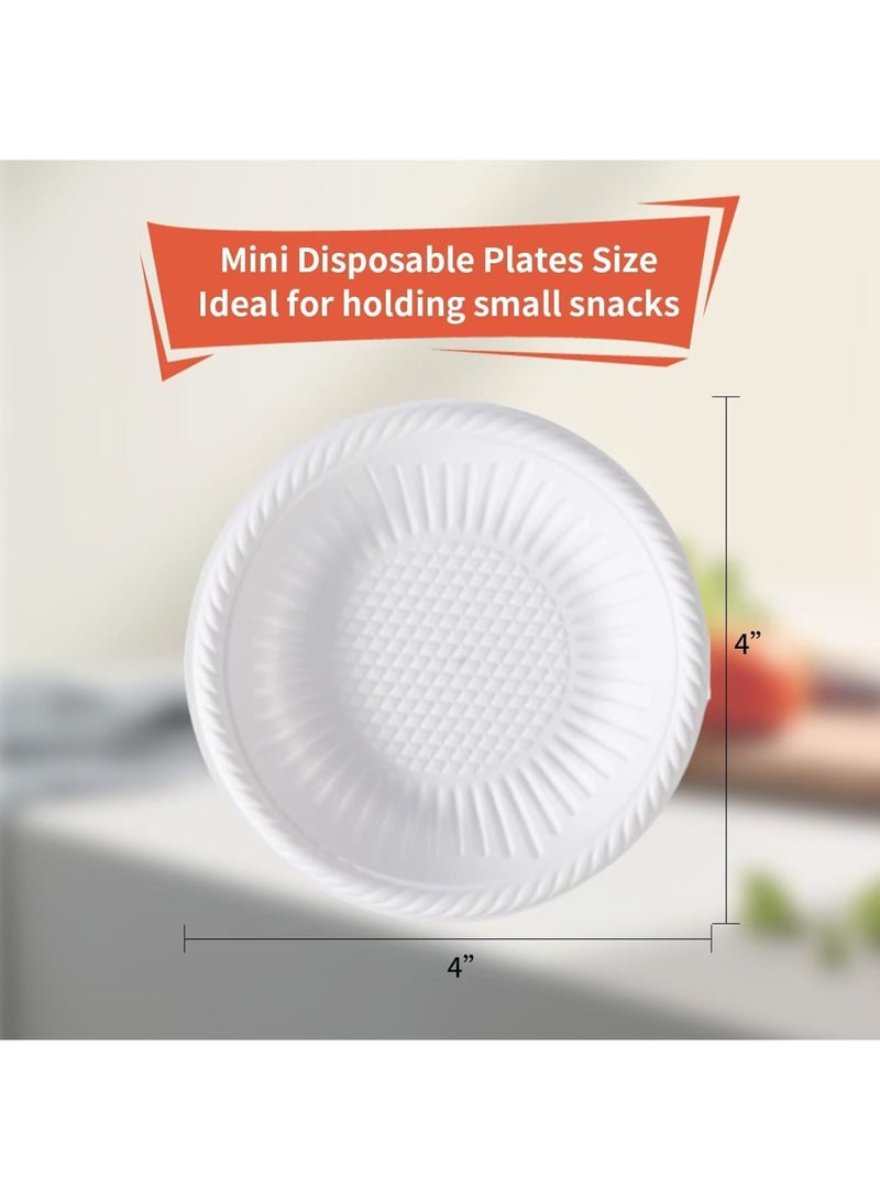 SYOSI أطباق disposable، 100 قطعة، أطباق ورقية صغيرة دائرية 4 بوصة للحيوانات الأليفة، الحفلات، الحلويات، الكعك، المقبلات، أطباق نشا صديقة للبيئة للفعاليات الداخلية والخارجية، بيضاء - Image 2