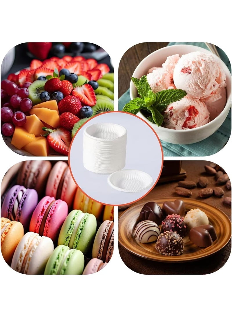 SYOSI أطباق disposable، 100 قطعة، أطباق ورقية صغيرة دائرية 4 بوصة للحيوانات الأليفة، الحفلات، الحلويات، الكعك، المقبلات، أطباق نشا صديقة للبيئة للفعاليات الداخلية والخارجية، بيضاء - Image 3