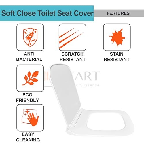 LUXART Toilet Seat Cover 44L x 34W CM| Western Commode Squaricle Seat Cover | Soft Close Technology Heavy Quality Commode Lid With Installation Kit | Plastic Toilet Cover For Bathroom, Commercial Use - Image 5