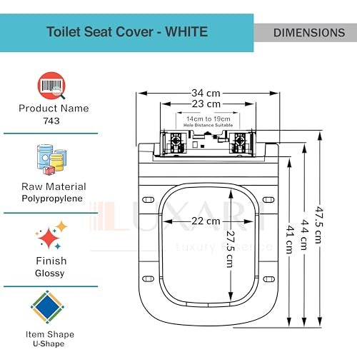 LUXART Toilet Seat Cover 44L x 34W CM| Western Commode Squaricle Seat Cover | Soft Close Technology Heavy Quality Commode Lid With Installation Kit | Plastic Toilet Cover For Bathroom, Commercial Use - Image 3
