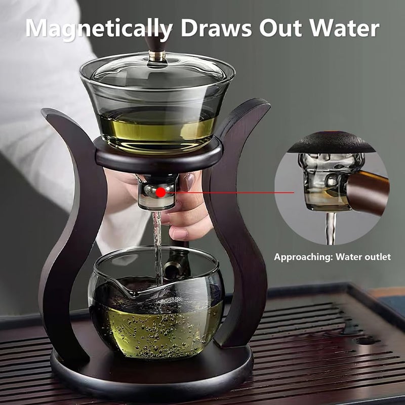 CUNHUY Lazy Kungfu Drip TeaPot, Heat Resistant Tea Set, Semi-Automatic Glass Teapot Suit for Magnetic Water Flow Wooden Glass Teapot Set - Image 4