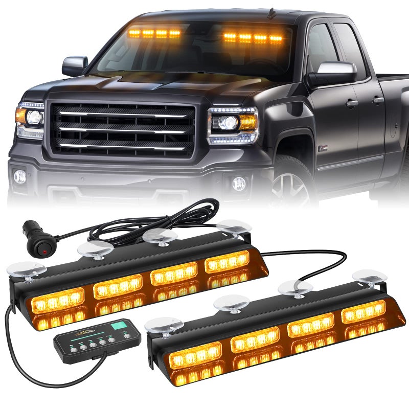 XRIDONSEN Emergency Dash Strobe Lights Amber Safety Flashing Warning wDigital Display Controller Interior FrontRear Windshield Deck Split Light Bar for Construction Vehicles Trucks 2x14 inch