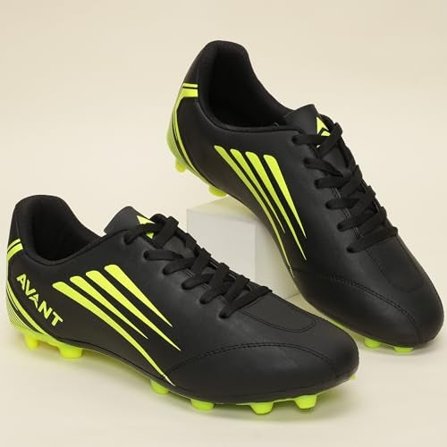 AVANT Men's Phantom Football Shoes - Cushioned Insoles, Anti Skid Shoes with Studds, Outdoor Lightweight Football Boots Ideal for Hard, Ground Surfaces (AVMSH198CL01UK8_UK8_Black/Lime) - Image 2