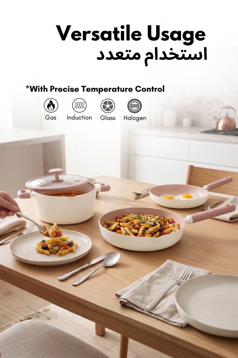 Carote 21-Piece Ceramic Nonstick Cookware Set, PFAS-Free Healthy Cooking Set, Dual-size Silicone Strainer Lids, Full-Spray Even-Heat Base, All Kitchen Stovetop Compatible, Dishwasher Safe (Pink) - Image 4