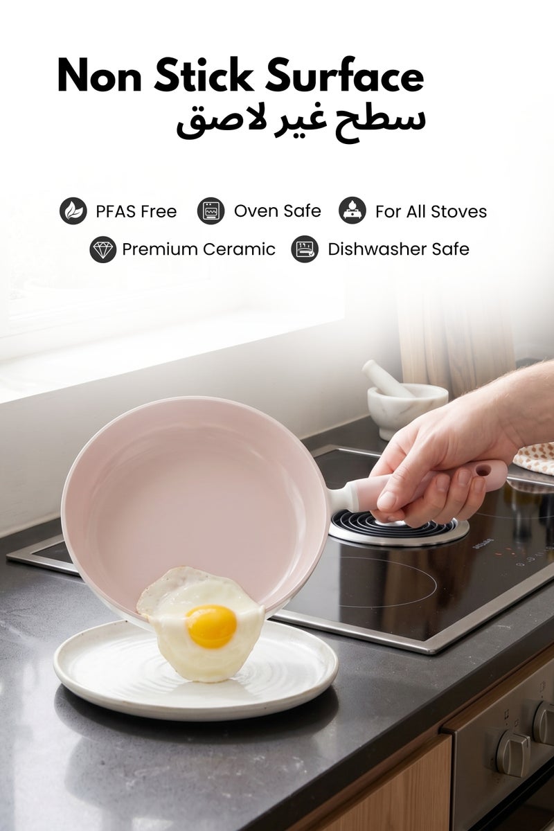 Carote 21-Piece Ceramic Nonstick Cookware Set, PFAS-Free Healthy Cooking Set, Dual-size Silicone Strainer Lids, Full-Spray Even-Heat Base, All Kitchen Stovetop Compatible, Dishwasher Safe (Pink) - Image 3