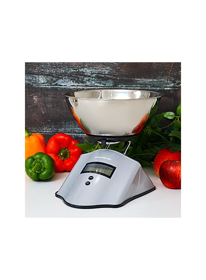 Olsenmark ميزان مطبخ رقمي - وعاء وجسم من الفولاذ المقاوم للصدأ - وظيفة إيقاف التشغيل التلقائي - سعة 5 كجم - شاشة LCD - وظيفة الوزن الصافي - مؤشر البطارية المنخفضة - بطاريتان AAA 1.5 فولت - Image 2