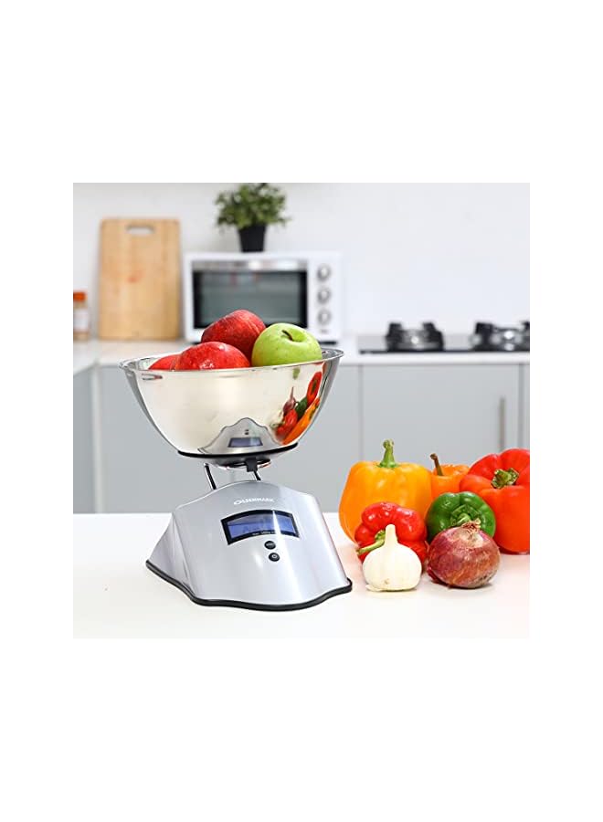 Olsenmark ميزان مطبخ رقمي - وعاء وجسم من الفولاذ المقاوم للصدأ - وظيفة إيقاف التشغيل التلقائي - سعة 5 كجم - شاشة LCD - وظيفة الوزن الصافي - مؤشر البطارية المنخفضة - بطاريتان AAA 1.5 فولت - Image 3