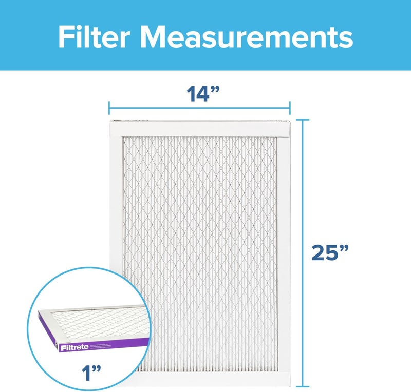 FILTRETE 14x25x1 AC Furnace Air Filter, MERV 12, MPR 1500, CERTIFIED asthma & allergy friendly, 3 Month Pleated 1-Inch Electrostatic Air Cleaning Filter, 2-Pack (Actual Size 13.81x24.81x0.78 in) - Image 2