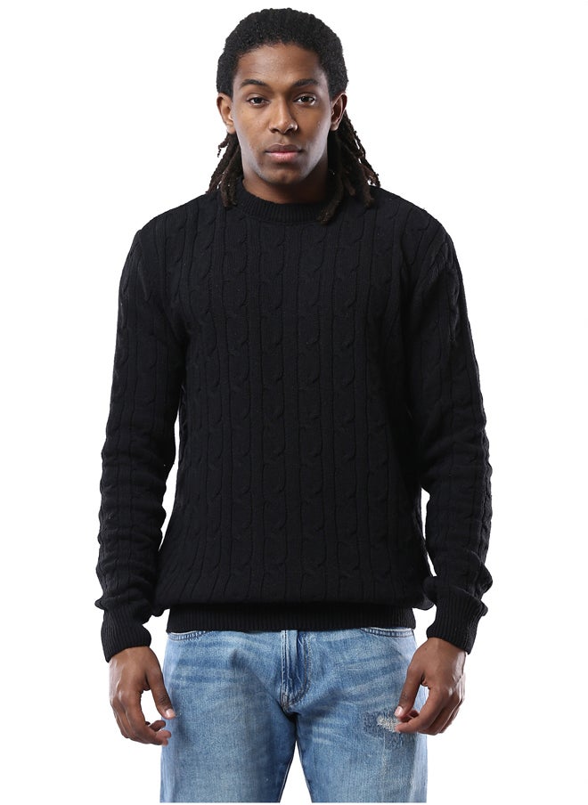 RAVIN Round Neck Braided Knit Black Pullover  - Image 1