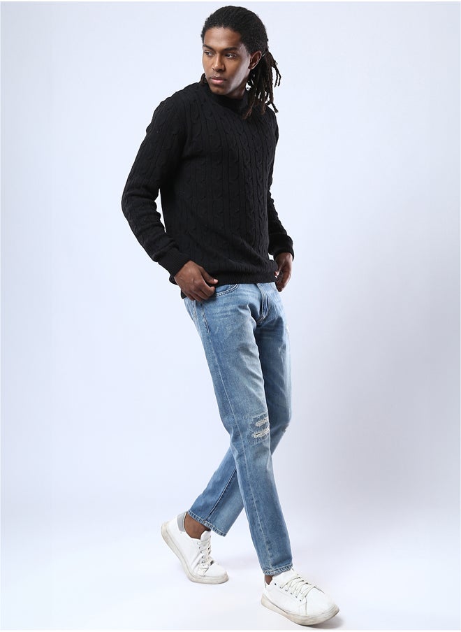 RAVIN Round Neck Braided Knit Black Pullover  - Image 5