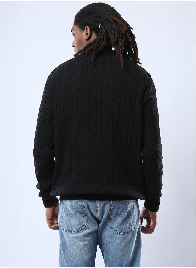 RAVIN Round Neck Braided Knit Black Pullover  - Image 3