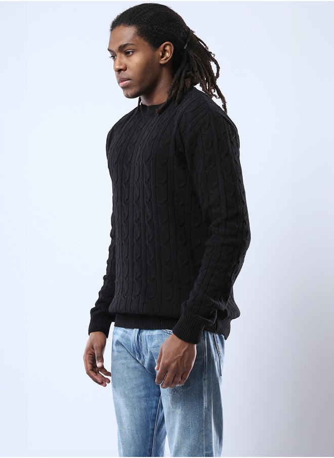 RAVIN Round Neck Braided Knit Black Pullover  - Image 2