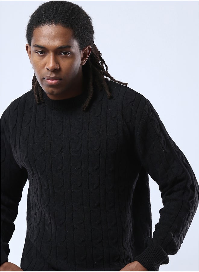 RAVIN Round Neck Braided Knit Black Pullover  - Image 4