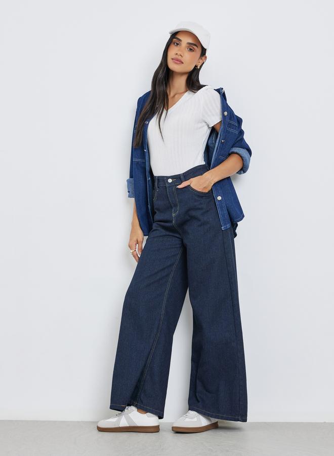 Styli White Ribbed V Neck Bodysuit - Image 2