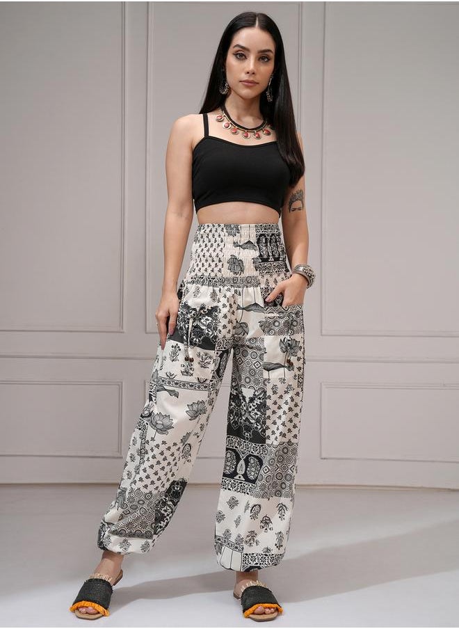 Vishudh All-Over Printed Smocked Waistband Cuffed Pants by Styli  - Image 2