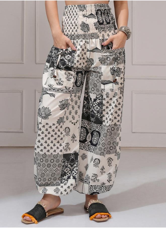 Vishudh All-Over Printed Smocked Waistband Cuffed Pants by Styli  - Image 1