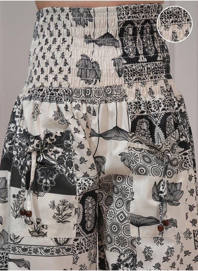 Vishudh All-Over Printed Smocked Waistband Cuffed Pants by Styli  - Image 5