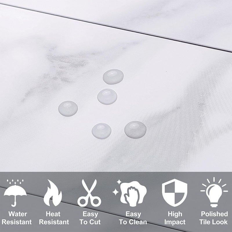 AULIGET 100 Piece Peel and Stick Backsplash PVC Tile, 3" x 6" Polished White Marble Look Stick on Tiles for Backsplash Kitchen, Bathroom, Laundry Room, Camper, Fireplace - Image 2