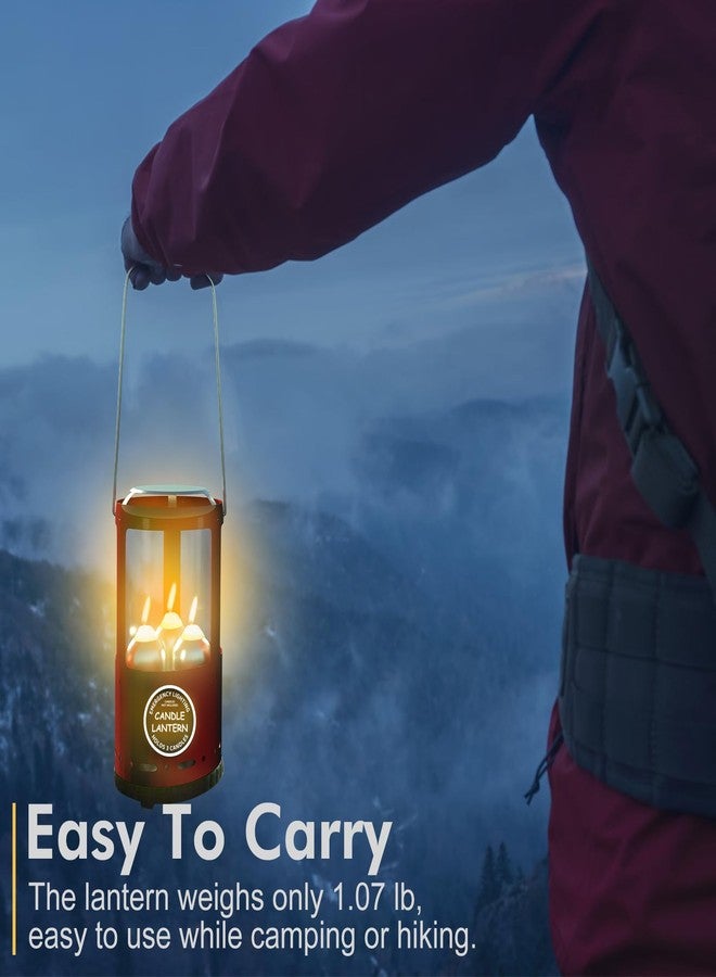 EOXHFNLC Candle Lantern, Decorative 3-Wick Emergency Candlestick Holder for Pillar Candles, Portable Red Warmer Lantern, Camping Gear for Campers Use, Hanging Handheld, NO Candles Included - Image 4