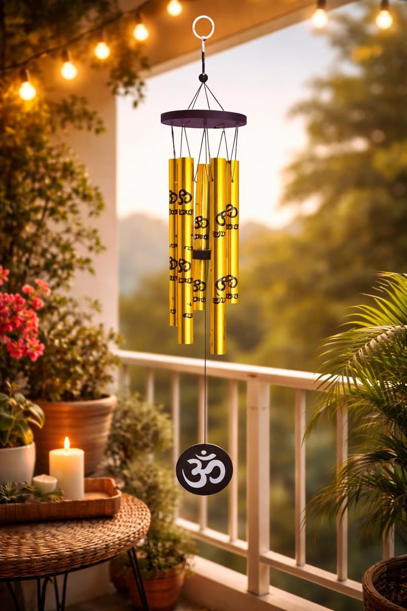 GJ Om Golden Hanging Wind Chime for Home, Balcony and Bedroom Positive Energy with Good Sound (Gold) 60 - Cm - Image 2