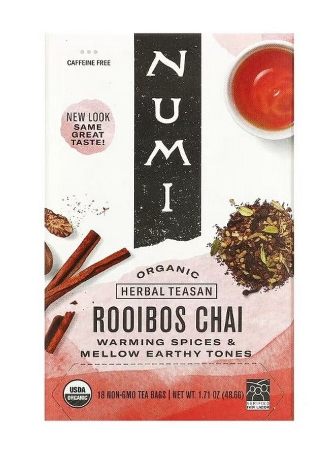 Numi Organic Herbal Teasan Rooibos Chai Caffeine Free 18 Tea Bags 1.71 oz 48.6 g - Image 1