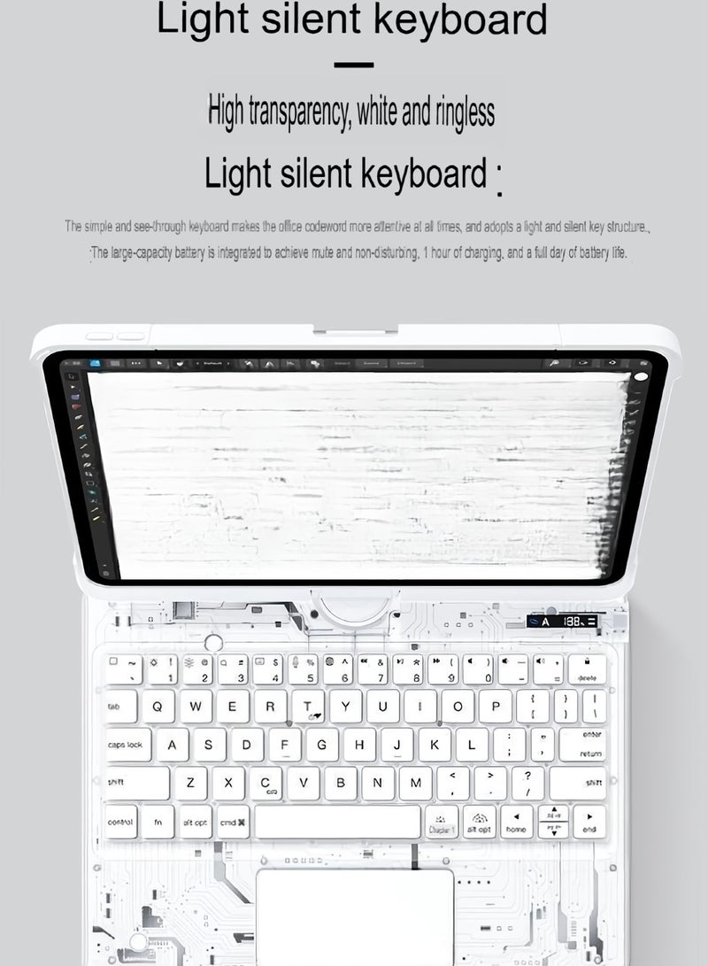 Tablet Bluetooth Keyboard, 360 Degree Rotating Tablet Keyboard, Foldable Lightweight Touchpad Backlit Wireless Keyboard For Ipadd Air 7, 8, 9,  ( 1pc, Transparent White, 10.2 Inches) - Image 3