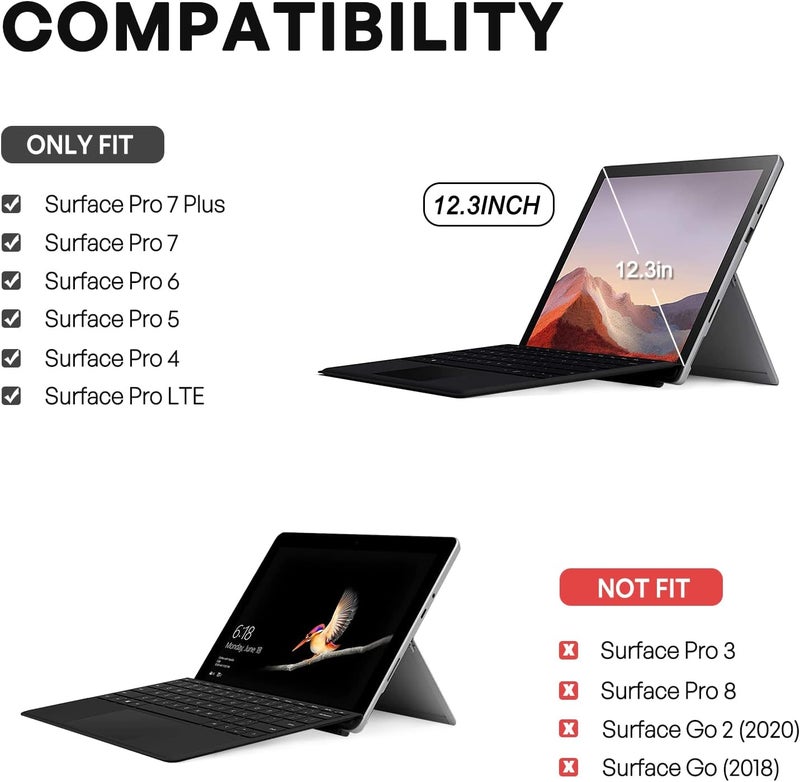 Procases Surface Pro 7 Plus 2021 , Pro 7, Pro 6, Pro 5, Pro 4, Pro Lte 12.3" Case, Rugged Protective Cover With Pencil Holder And Hand Strap, Compatible With Type Cover Keyboard Kickstand -Black - Image 2