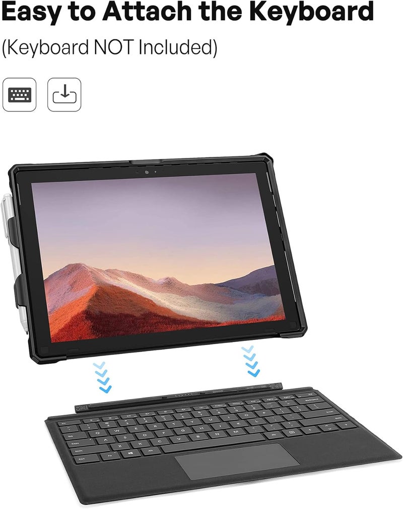 Procases Surface Pro 7 Plus 2021 , Pro 7, Pro 6, Pro 5, Pro 4, Pro Lte 12.3" Case, Rugged Protective Cover With Pencil Holder And Hand Strap, Compatible With Type Cover Keyboard Kickstand -Black - Image 4
