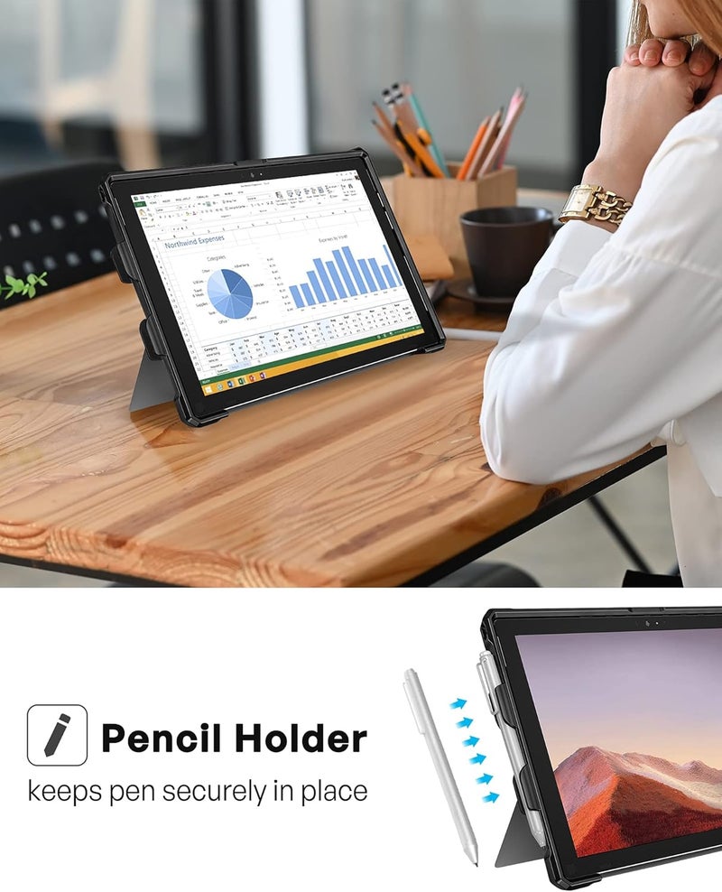 Procases Surface Pro 7 Plus 2021 , Pro 7, Pro 6, Pro 5, Pro 4, Pro Lte 12.3" Case, Rugged Protective Cover With Pencil Holder And Hand Strap, Compatible With Type Cover Keyboard Kickstand -Black - Image 5