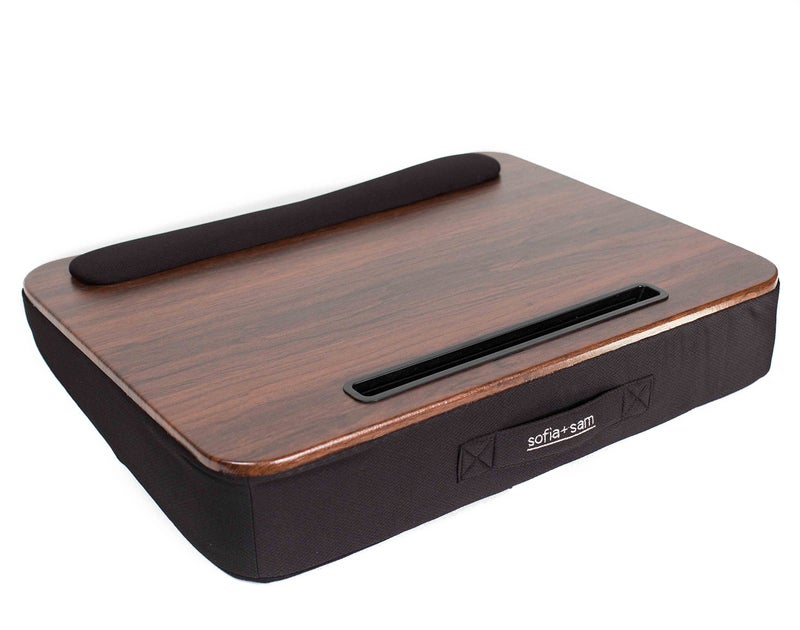 Sofia + Sam Multi Tasking Lap Desk with Memory Foam Cushion | Tablet Slot | Fits Laptops Up to 17" | Tablets Up to 9.6" | Black | Walnut Wood Top | Computer Lap Tray - Image 4