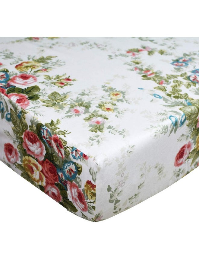 Brandream Brandream Crib Sheets Girl Soft Cotton Floral Toddler Sheets Printed, All Seasons Use Cozy Vintage Shabby Baby Nursery Bed Sheets for Standard Crib and Toddler Mattress, White Green Pink Nursery Decor  - Image 2