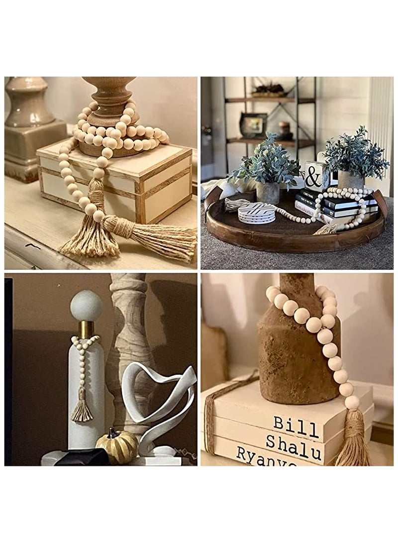 Luckam Wood Beads Garland 58 Inch String Farmhouse Natural Decorative Beads for Wall Hanging Vase Door Decor - Image 2