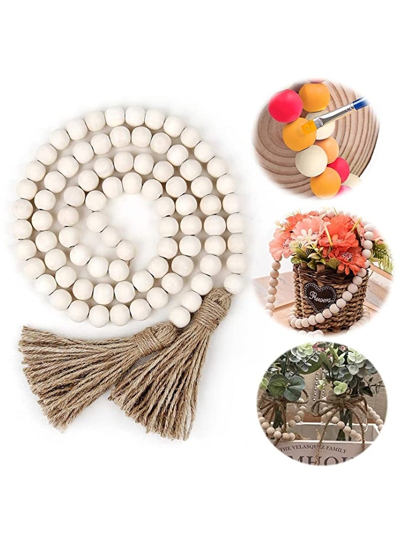 Luckam Wood Beads Garland 58 Inch String Farmhouse Natural Decorative Beads for Wall Hanging Vase Door Decor - Image 1