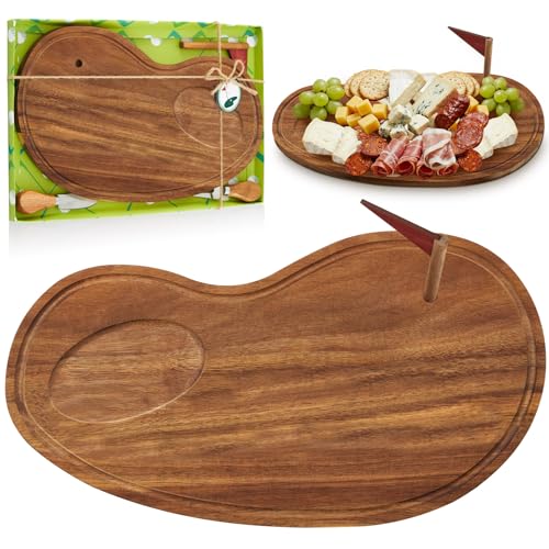 Ziliny Golf Cheese Board Gift Set Father Day Gift for Dad Party Favor Prizes Charcuterie Wood Board with Knives and Box for Party Tournament Birthday GameAcacia Wood Golf - Image 1