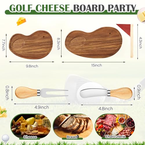 Ziliny Golf Cheese Board Gift Set Father Day Gift for Dad Party Favor Prizes Charcuterie Wood Board with Knives and Box for Party Tournament Birthday GameAcacia Wood Golf - Image 3