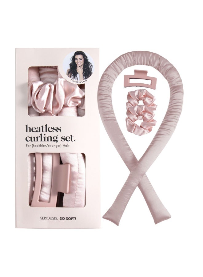 Heatless Sleep Curling Set, Lazy Hair Curler Headband with Scrunchies & Hair Clip, No Heat Wave Curling Tool for Overnight Use, Soft Satin Curler for Big Waves (1 Curler + 2 Scrunchies + 1 Clip) - Image 2