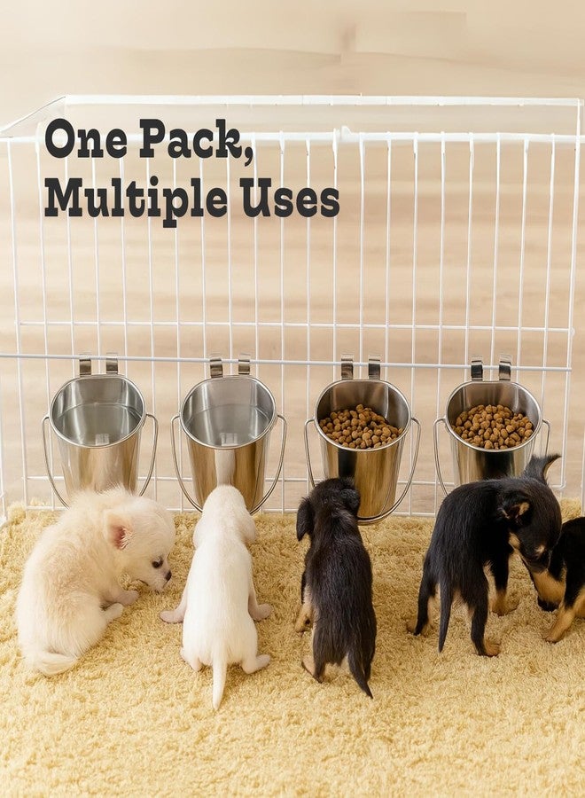 AASPIRE PETS 1 Quart Stainless Steel Flat Sided Bucket with Dual Hooks | 4 Pcs Durable Food & Water Bowl for Dog Cat Bird & Small Animals | Fits kennel Cage Crates Farm Hanging Pet Pail | Multipurpose - Image 3
