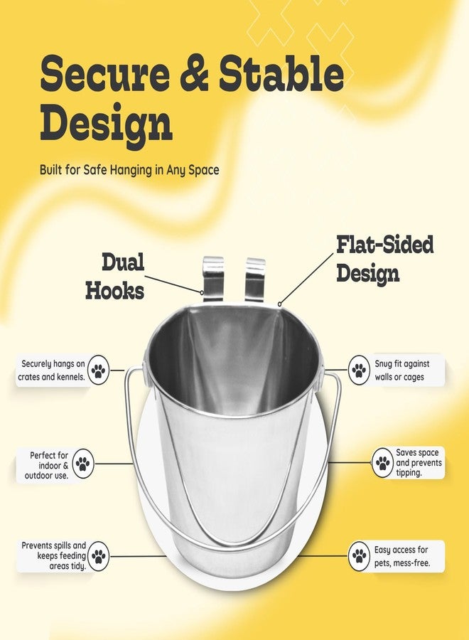 AASPIRE PETS 1 Quart Stainless Steel Flat Sided Bucket with Dual Hooks | 4 Pcs Durable Food & Water Bowl for Dog Cat Bird & Small Animals | Fits kennel Cage Crates Farm Hanging Pet Pail | Multipurpose - Image 5