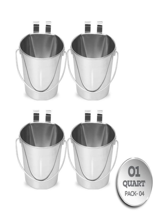 AASPIRE PETS 1 Quart Stainless Steel Flat Sided Bucket with Dual Hooks | 4 Pcs Durable Food & Water Bowl for Dog Cat Bird & Small Animals | Fits kennel Cage Crates Farm Hanging Pet Pail | Multipurpose - Image 1