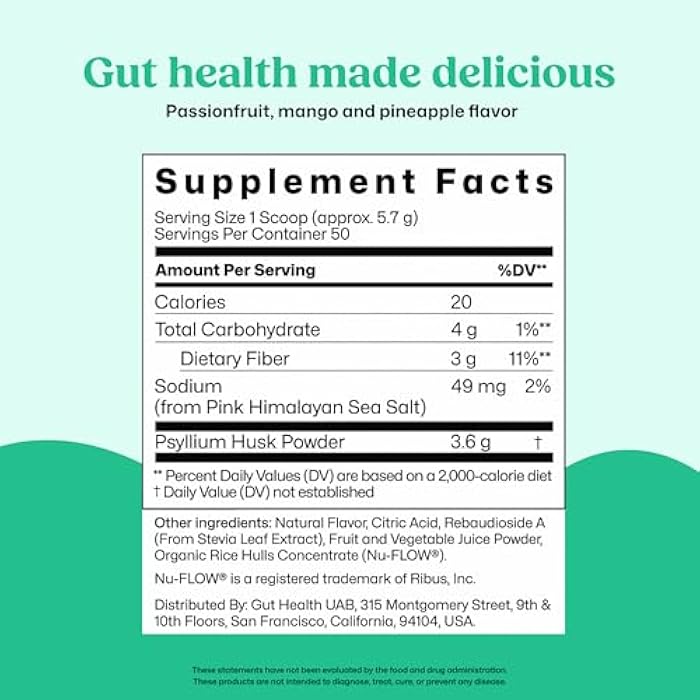 ColonBroom Psyllium Husk Powder with Stevia (Tropical Fruits, 50 Servings) - Colon Cleanse for Bloating Relief & Gut Health - Fiber Powder Drink - Vegan Supplement - Image 5